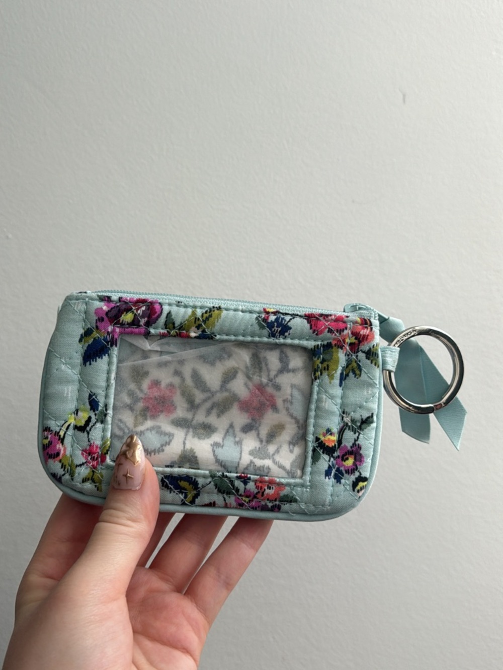 Vera Bradley Mint Floral Quilted ID Wallet with Key Ring